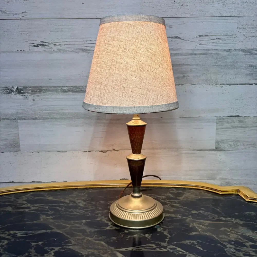 Mid Century Modern Wood and Metal Table Lamp MCM